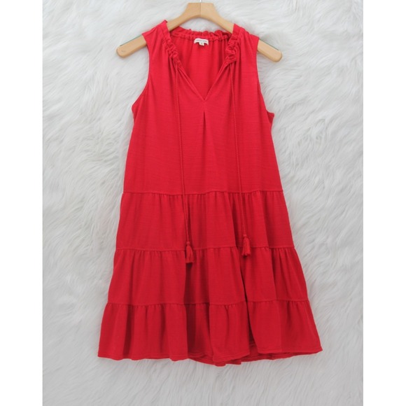 Max Studio Dresses & Skirts - Max Studio M Red Tiered Babydoll Mini Dress Sleeveless Tassel Tie Boho Gauze